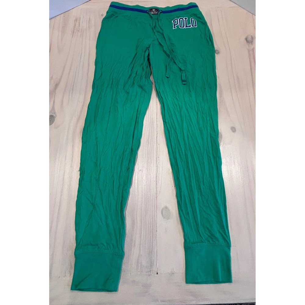Polo Ralph Lauren Mens Green Cotton Pajama Jogger Pants Medium Striped Waistband